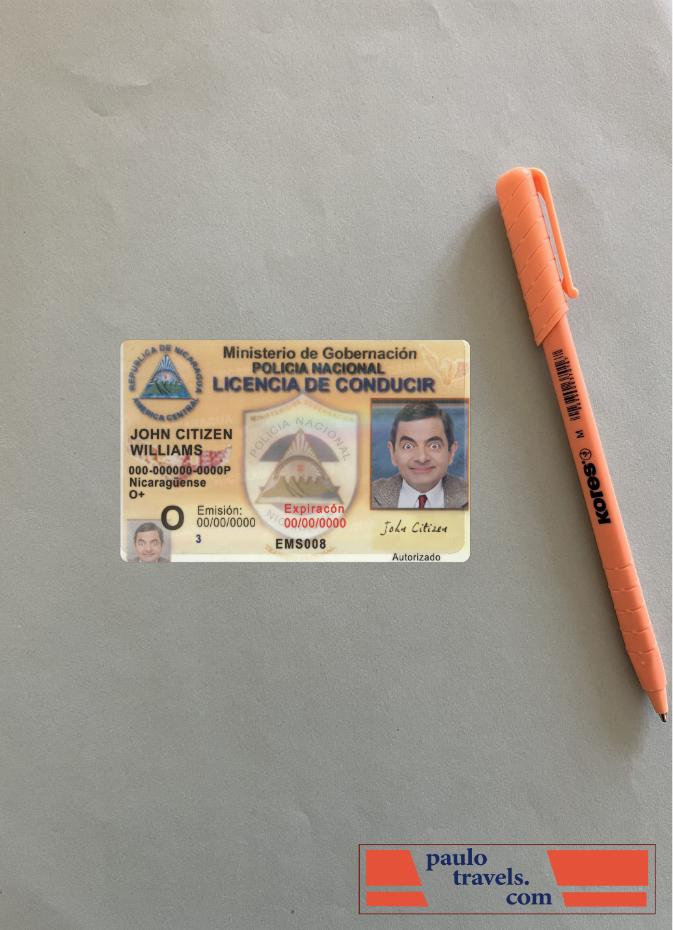 Nicaragua driving license photolook FRONT PSD template